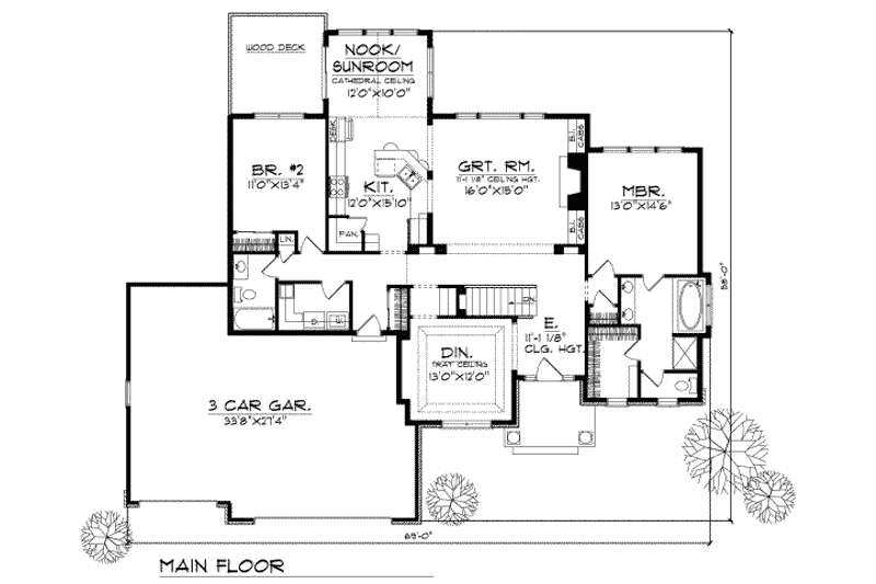 Home Plan - Floor Plan - Main Floor for Traditional House Plan #70-218 - 2 bed, 2 bath