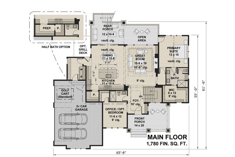 House Design - Floor Plan - Main Floor for Farmhouse House Plan #51-1449 - 4 bed, 4 bath