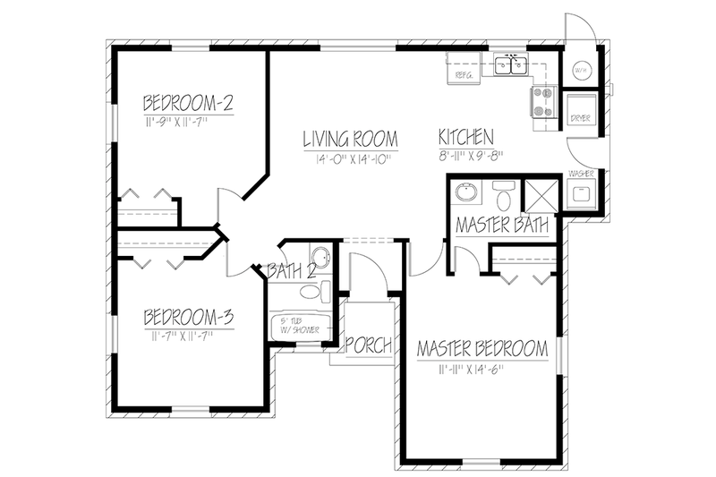 House Blueprint - Floor Plan - Main Floor for Ranch House Plan #1061-18 - 3 bed, 2 bath