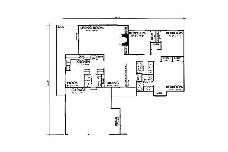Home Plan - Floor Plan - Main Floor for Ranch House Plan #320-1335 - 3 bed, 2 bath