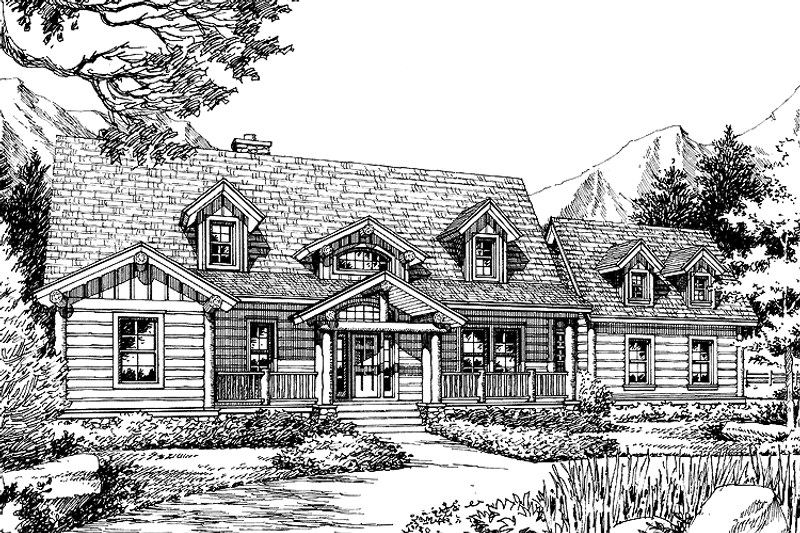 House Blueprint - Log Exterior - Front Elevation Plan #417-564