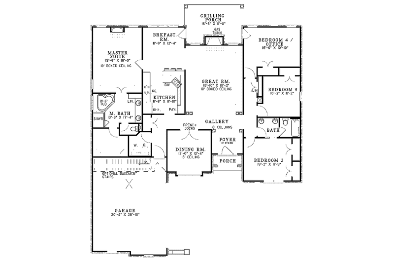 House Plan Design - Floor Plan - Main Floor for Ranch House Plan #17-2800 - 4 bed, 2 bath