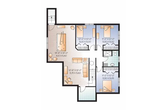 Floor Plan - Lower Floor for Country House Plan #23-2517 - 5 bed, 2 bath