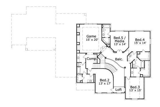 Floor Plan - Upper Floor for European House Plan #411-760 - 5 bed, 4.5 bath