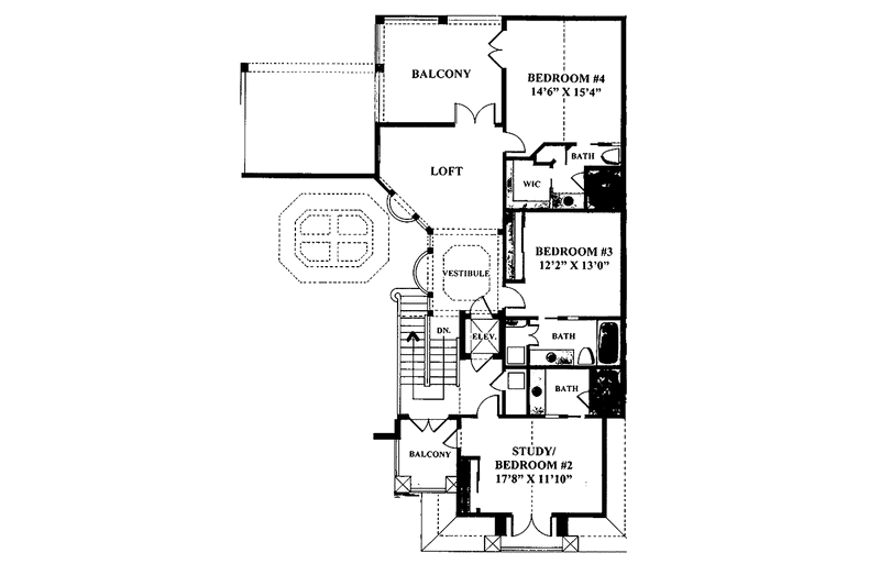 Dream House Plan - Floor Plan - Upper Floor for Mediterranean House Plan #1017-59 - 4 bed, 4 bath
