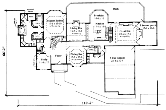 Floor Plan - Main Floor for Traditional House Plan #75-153 - 4 bed, 3.5 bath
