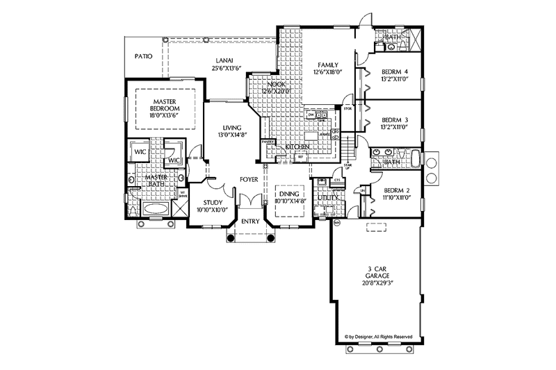 Home Plan - Floor Plan - Main Floor for Mediterranean House Plan #999-130 - 4 bed, 3 bath
