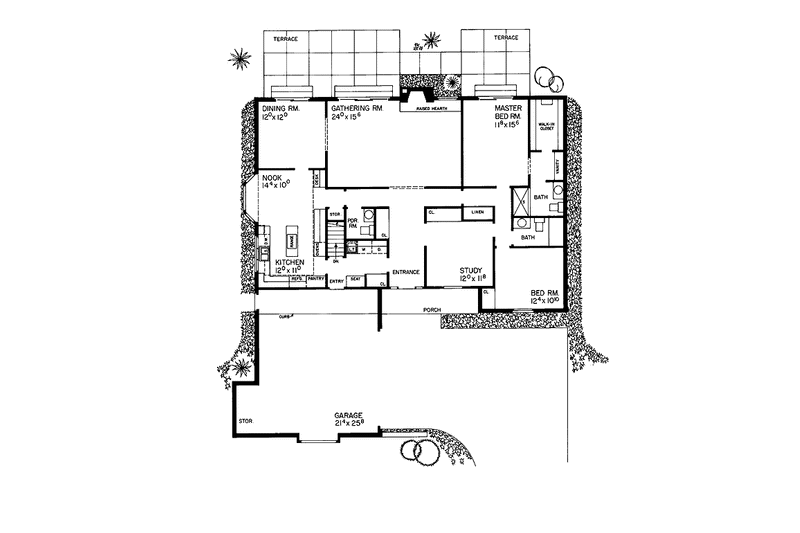 House Blueprint - Floor Plan - Main Floor for Ranch House Plan #72-718 - 2 bed, 2.5 bath