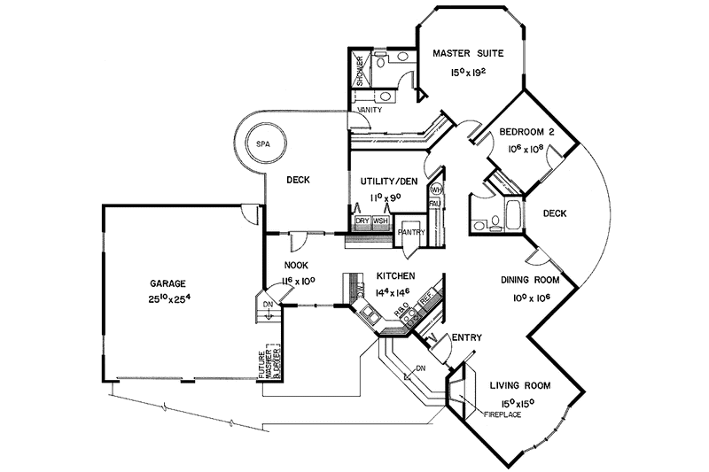 Home Plan - Floor Plan - Main Floor for European House Plan #60-924 - 2 bed, 2 bath