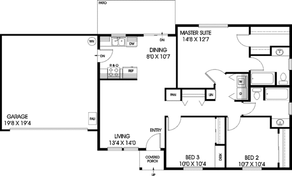 Architectural House Design - Ranch Floor Plan - Main Floor Plan #60-1022