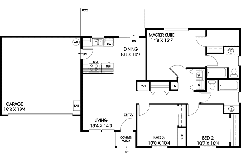 Dream House Plan - Floor Plan - Main Floor for Ranch House Plan #60-1022 - 3 bed, 2 bath