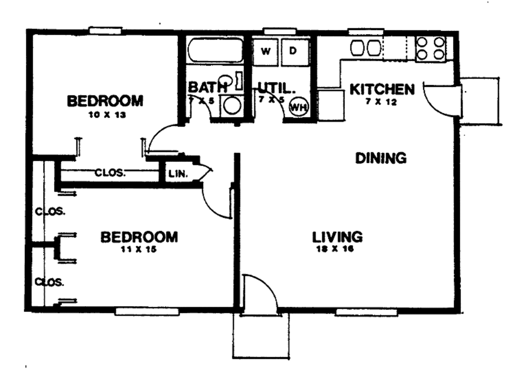 Ranch Style House Plan - 2 Beds 1 Baths 864 Sq/Ft Plan #30-242