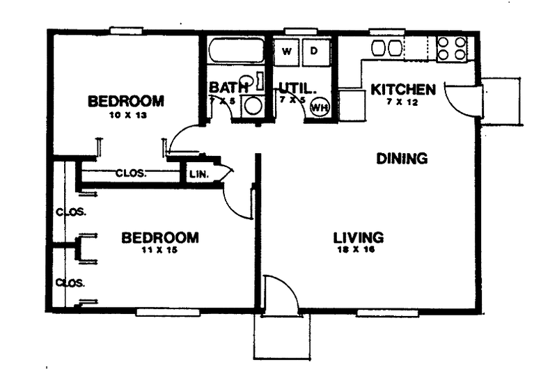Home Plan - Floor Plan - Main Floor for Cottage House Plan #30-242 - 2 bed, 1 bath
