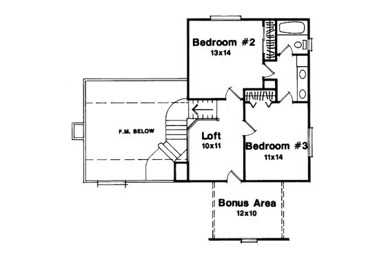 Floor Plan - Upper Floor for European House Plan #41-128 - 3 bed, 2.5 bath
