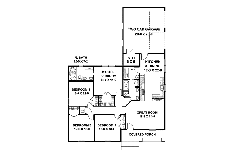 House Design - Floor Plan - Main Floor for Craftsman House Plan #44-218 - 4 bed, 2 bath