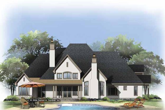 Exterior - Rear Elevation for European House Plan #929-813 - 4 bed, 4.5 bath