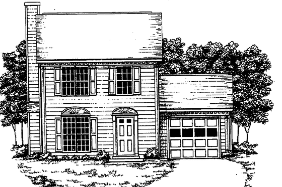 Exterior - Front Elevation 3 for Colonial House Plan #30-219 - 2 bed, 2.5 bath
