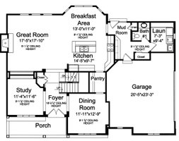 Floor Plan - Main Floor for Farmhouse House Plan #46-907 - 4 bed, 2.5 bath