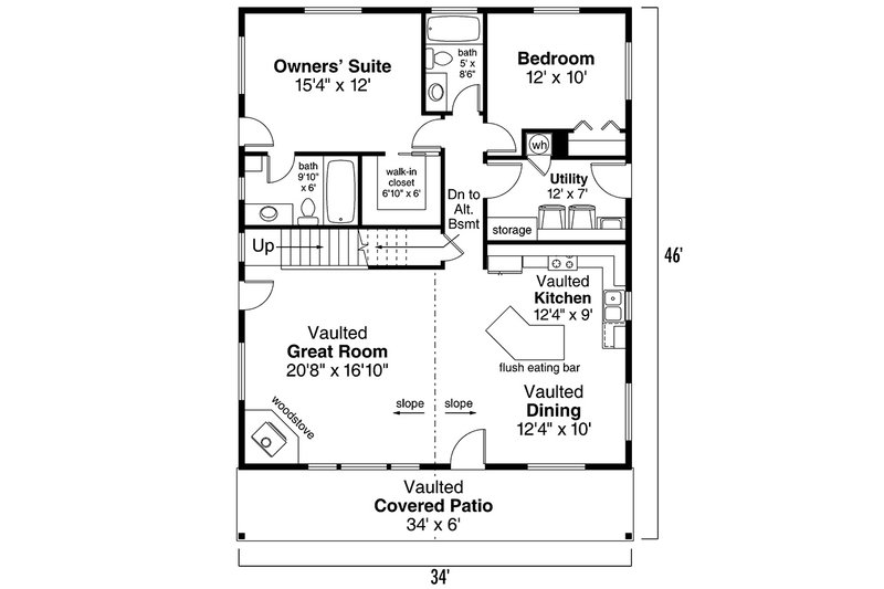 House Design - Floor Plan - Main Floor for Cabin House Plan #124-1128 - 2 bed, 2 bath