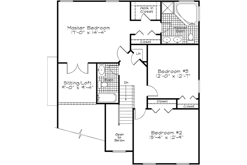 Dream House Plan - Floor Plan - Upper Floor for Colonial House Plan #320-904 - 3 bed, 2.5 bath