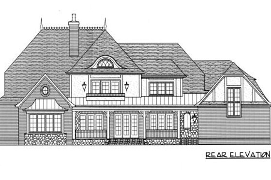 Exterior - Rear Elevation for European House Plan #413-125 - 5 bed, 4.5 bath