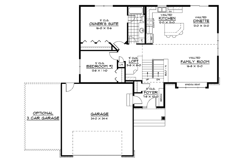 Home Plan - Floor Plan - Main Floor for Contemporary House Plan #51-588 - 2 bed, 1 bath