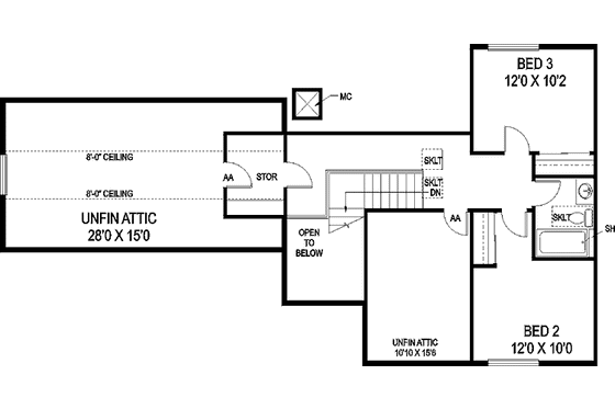 Floor Plan - Upper Floor for Craftsman House Plan #60-1003 - 3 bed, 2.5 bath