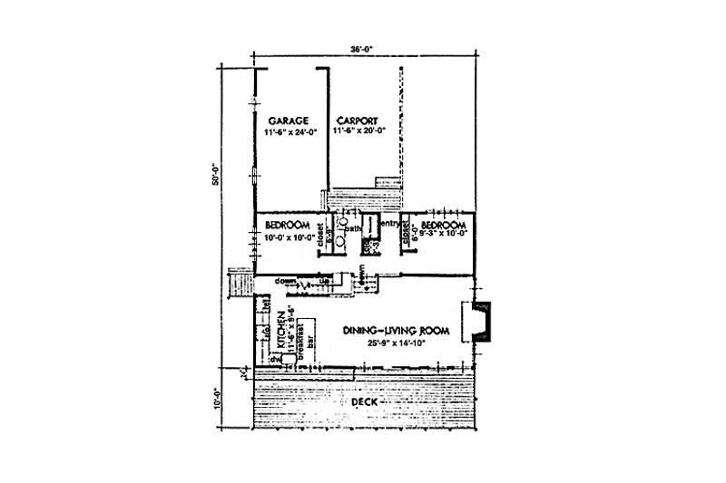 House Blueprint - Floor Plan - Main Floor for Prairie House Plan #320-1324 - 3 bed, 2 bath