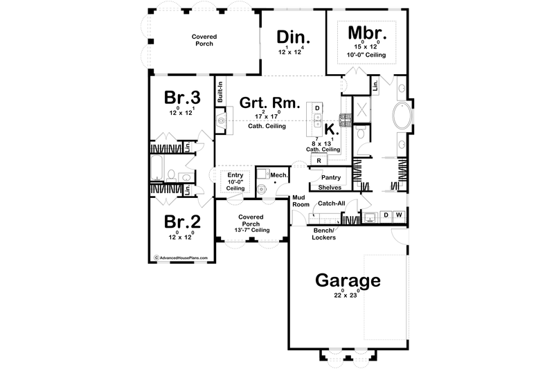 House Blueprint - Floor Plan - Main Floor for Mediterranean House Plan #455-660 - 3 bed, 2 bath