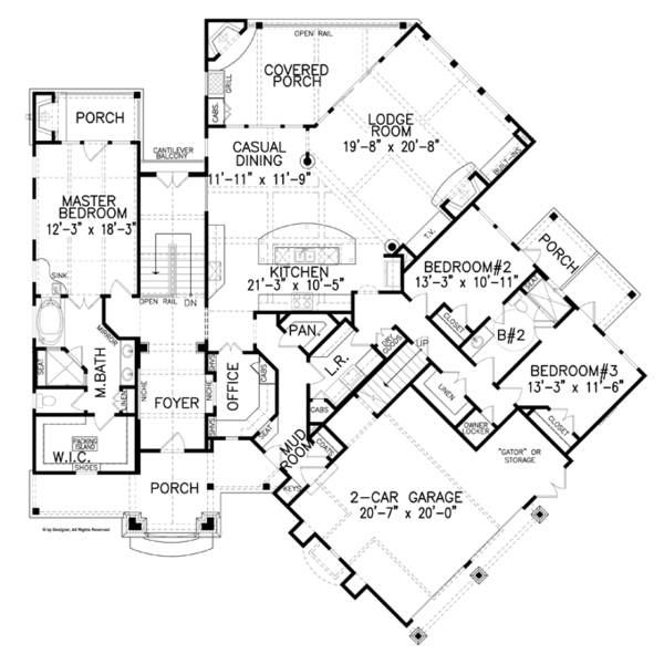 House Plan Design - Craftsman Floor Plan - Main Floor Plan #54-373