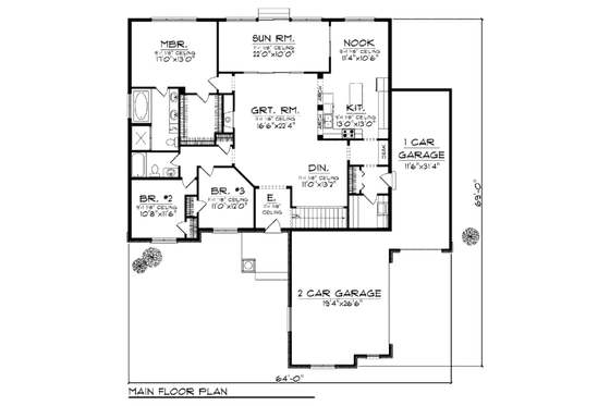 Floor Plan - Main Floor for Country House Plan #70-921 - 3 bed, 2 bath
