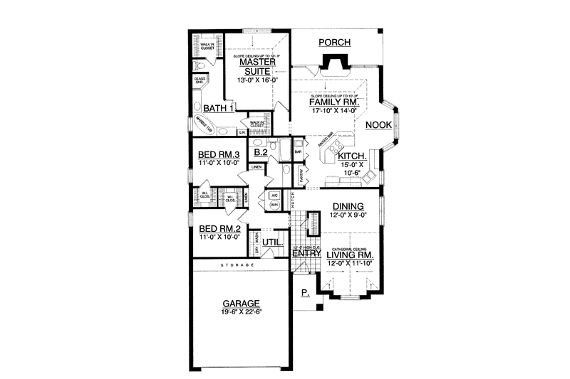 Dream House Plan - Floor Plan - Main Floor for Traditional House Plan #40-488 - 3 bed, 2 bath