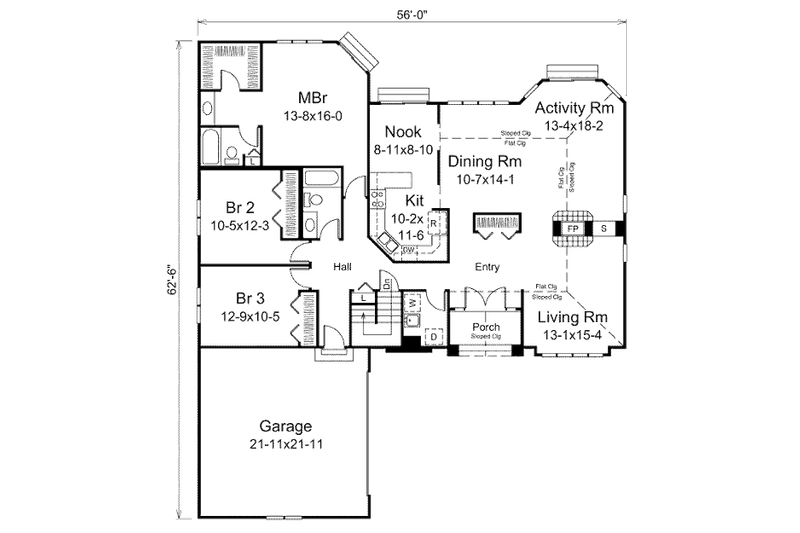 Home Plan - Floor Plan - Main Floor for Mediterranean House Plan #57-432 - 3 bed, 2 bath