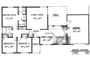 Floor Plan - Main Floor for Ranch House Plan #60-688 - 3 bed, 2 bath
