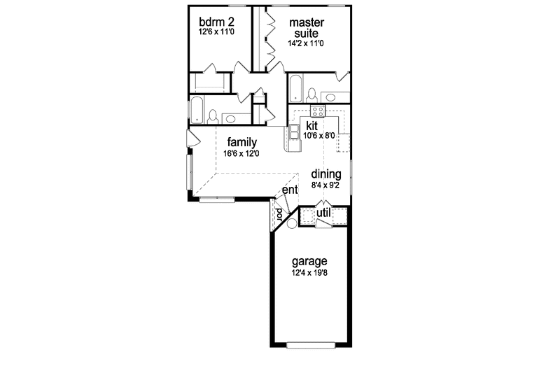 Home Plan - Floor Plan - Main Floor for Traditional House Plan #84-667 - 2 bed, 2 bath