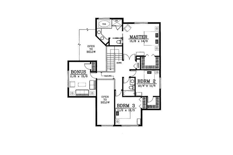 House Design - Floor Plan - Upper Floor for Prairie House Plan #94-214 - 3 bed, 2.5 bath