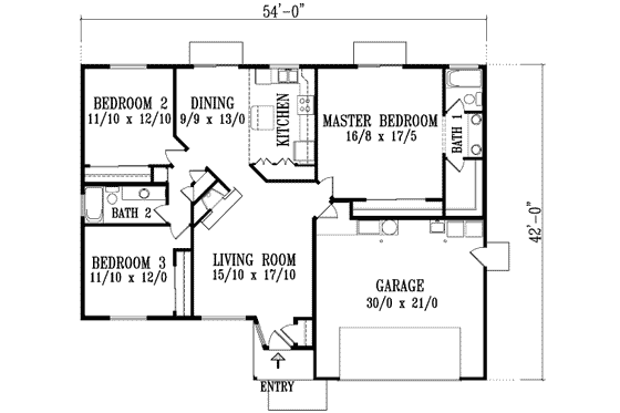 Floor Plan - Main Floor for Adobe / Southwestern House Plan #1-1288 - 3 bed, 2 bath