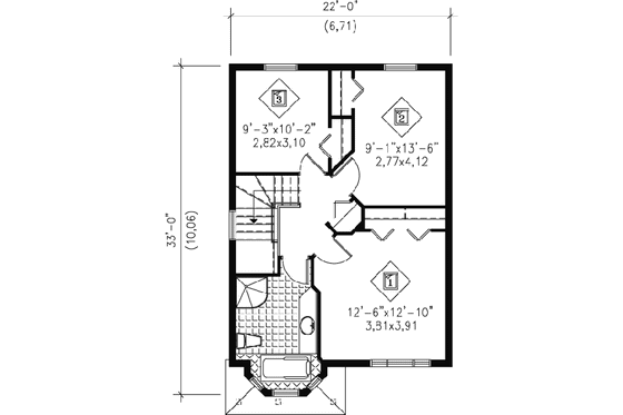 Floor Plan - Upper Floor for Traditional House Plan #25-4044 - 3 bed, 1.5 bath