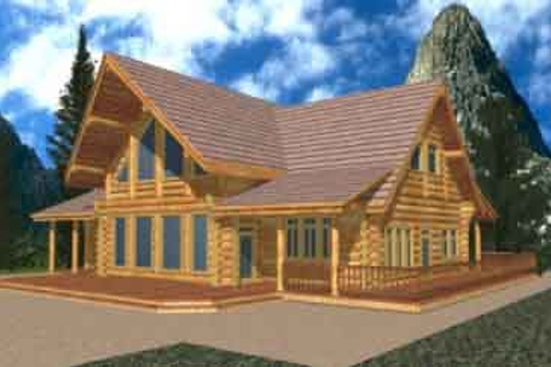 House Blueprint - Log Exterior - Front Elevation Plan #117-126