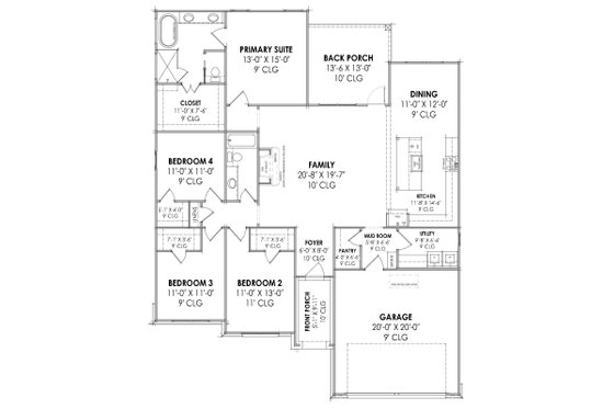 Floor Plan - Main Floor for Prairie House Plan #1096-102 - 4 bed, 2 bath