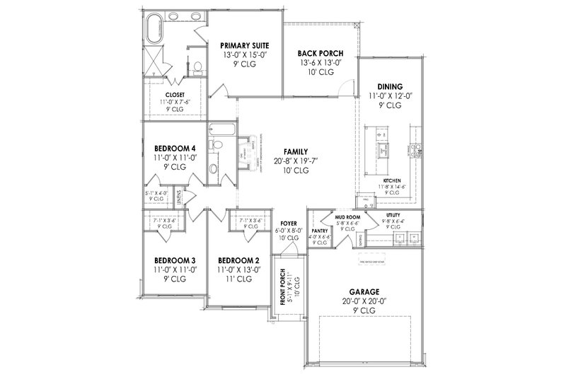 Architectural House Design - Floor Plan - Main Floor for Prairie House Plan #1096-102 - 4 bed, 2 bath