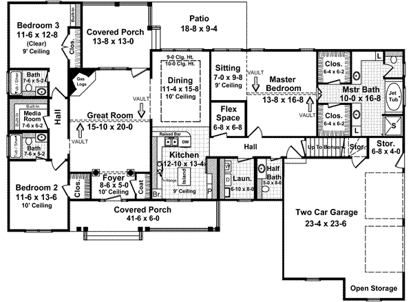 Traditional Style House  Plan  3 Beds 3 5 Baths 2200  Sq  Ft  