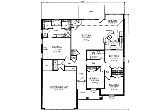 Floor Plan - Main Floor for Traditional House Plan #42-329 - 3 bed, 2 bath