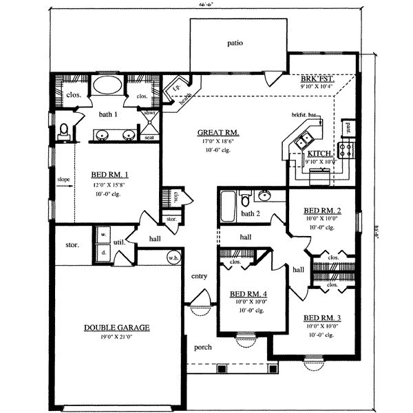 Traditional Style House Plan - 3 Beds 2 Baths 1637 Sq/Ft Plan #42-329 ...