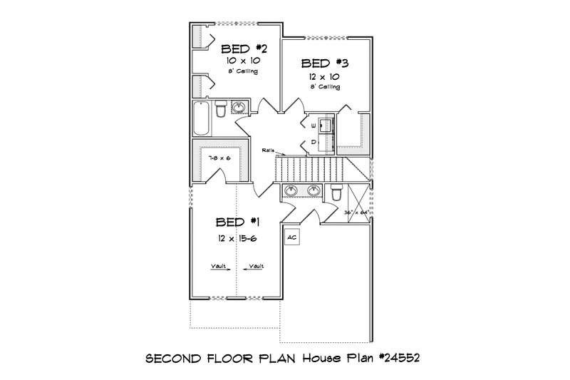 Architectural House Design - Floor Plan - Upper Floor for Cottage House Plan #513-2345 - 3 bed, 2.5 bath