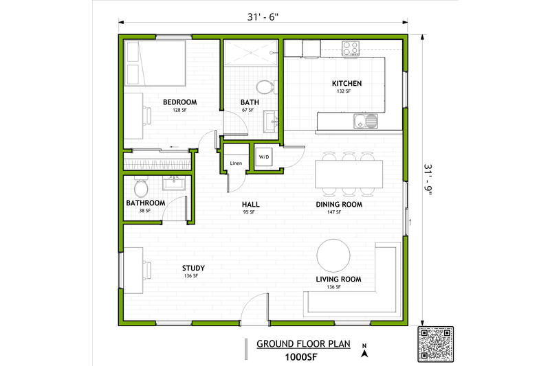 House Design - Floor Plan - Main Floor for Traditional House Plan #1106-14 - 1 bed, 2.5 bath