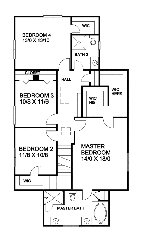 House Design - Traditional Floor Plan - Upper Floor Plan #939-3