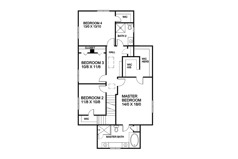 Home Plan - Floor Plan - Upper Floor for Traditional House Plan #939-3 - 4 bed, 2.5 bath