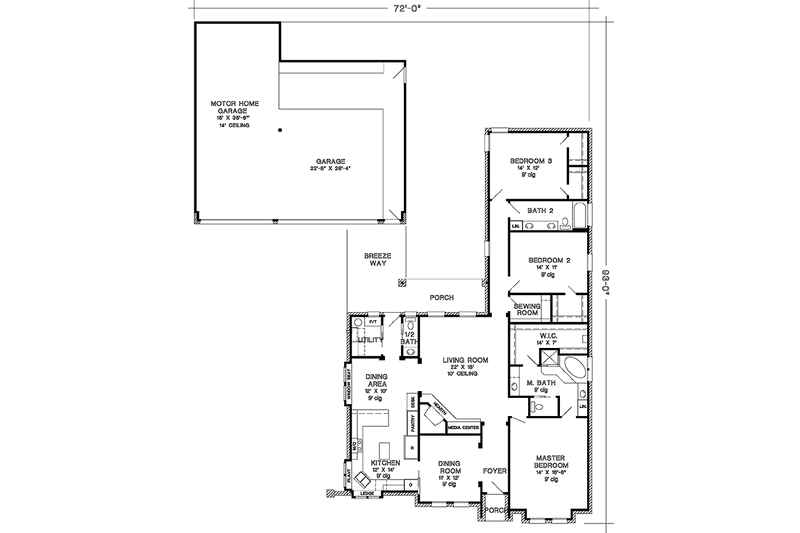 House Blueprint - Floor Plan - Main Floor for European House Plan #968-6 - 3 bed, 2.5 bath