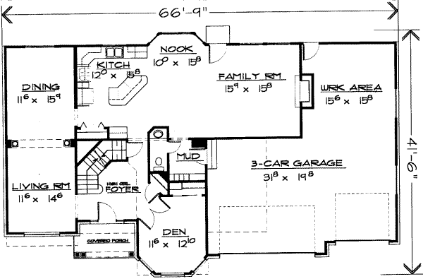 Traditional Floor Plan - Main Floor Plan #308-156